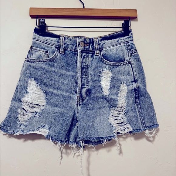 PacSun Pants - PacSun Distressed Denim Jean Shorts size 24 button fly high waisted cutoffs
